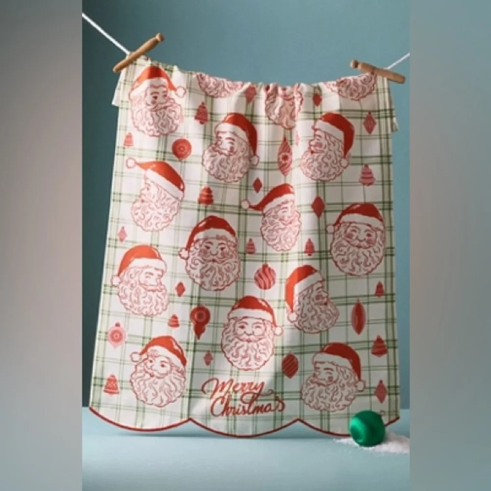 Anthropologie Vintage-Inspired Tartan Santa Dish Towel